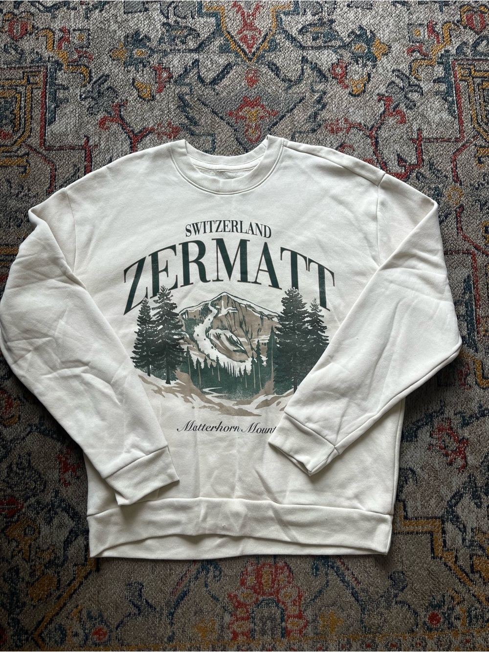 Hollister Zermatt Graphic Crewneck Sweatshirt - Cream & Green Size L Women’s